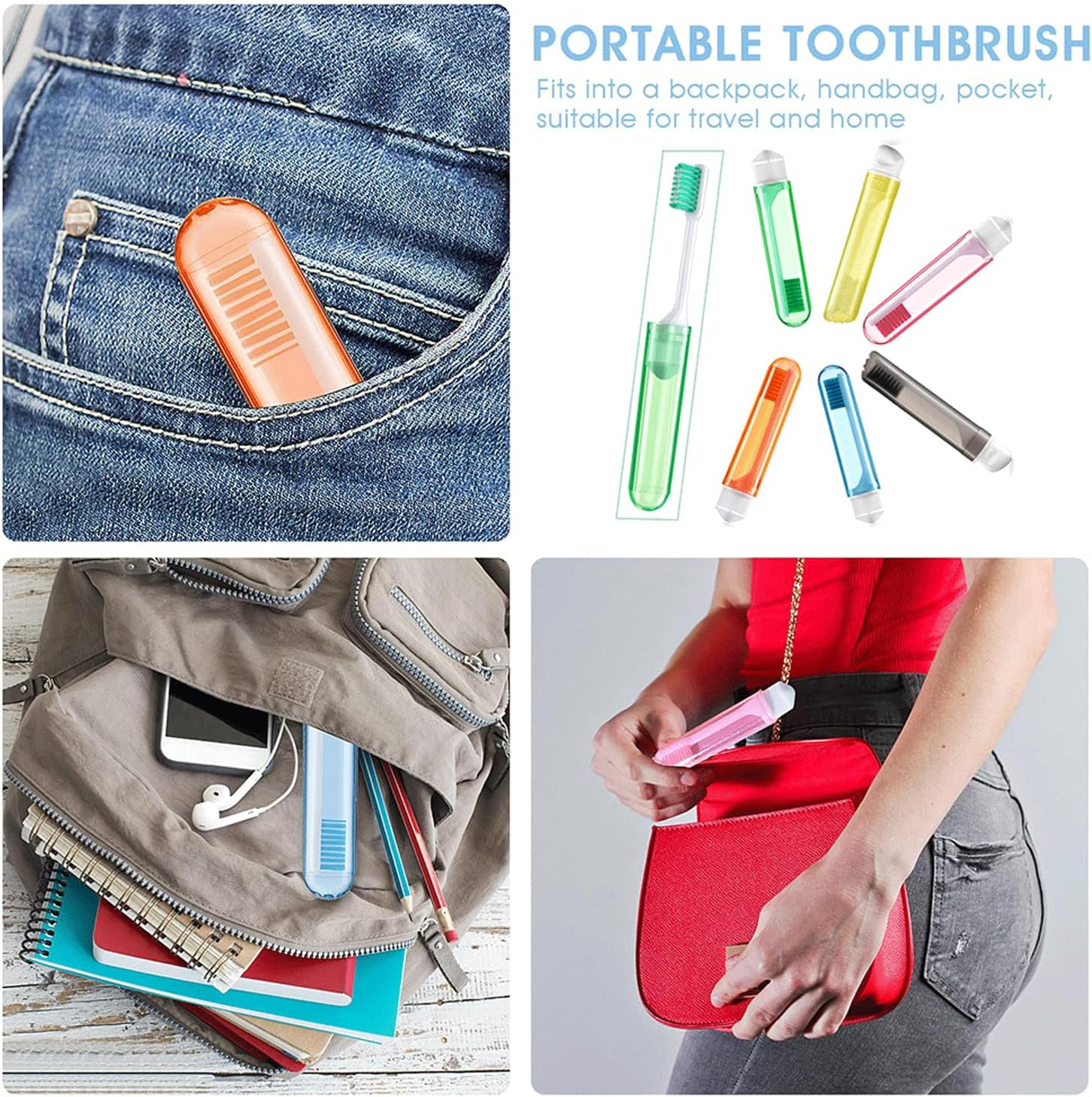 4 Pieces Travel Folding Toothbrush, Mini Small Size Manual Toothbrushes for Fragile Gums Orthodontic Braces Dental Care Adult Kid Portable Case for Camping Travel. (Pink,Orange,Green,Blue) image number 1