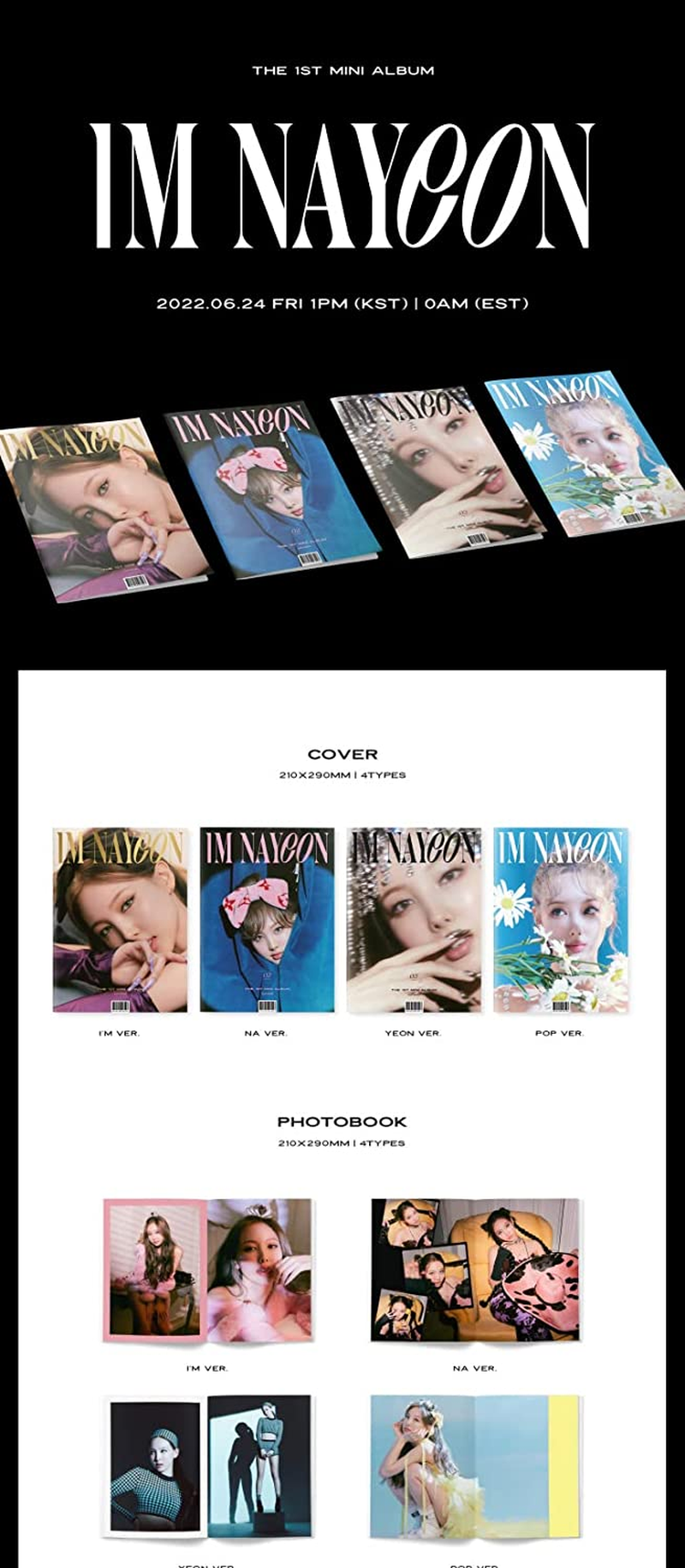 Twice Nayeon IM NAYEON 1St Solo Mini Album Random Version Cd+Photobook+Envelope+1P Polaroid Photocard+1P Clear Postcard+1P Business Card+1P Interview Poster on Pack+2P Photocard+Tracking Sealed image number 1