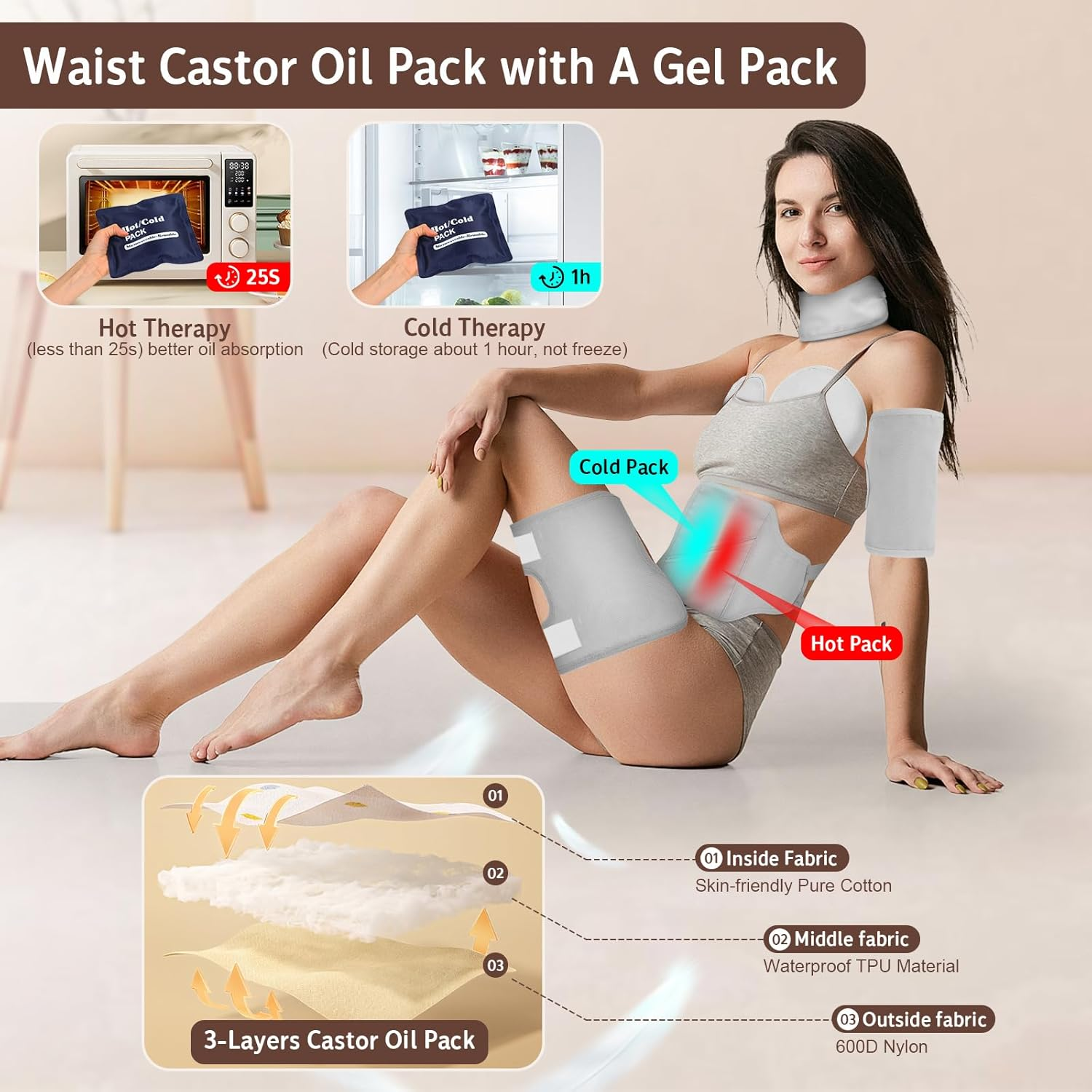 QYCHHJ 8PCS Castor Oil Pack Wrap Kit Reusable Organic Flannel with Heating Pad for Liver Detox, Comfort Sleep, Inflammation Adjustable Elastic Strap Flannel Cotton Machine Washable, Gray image number 4