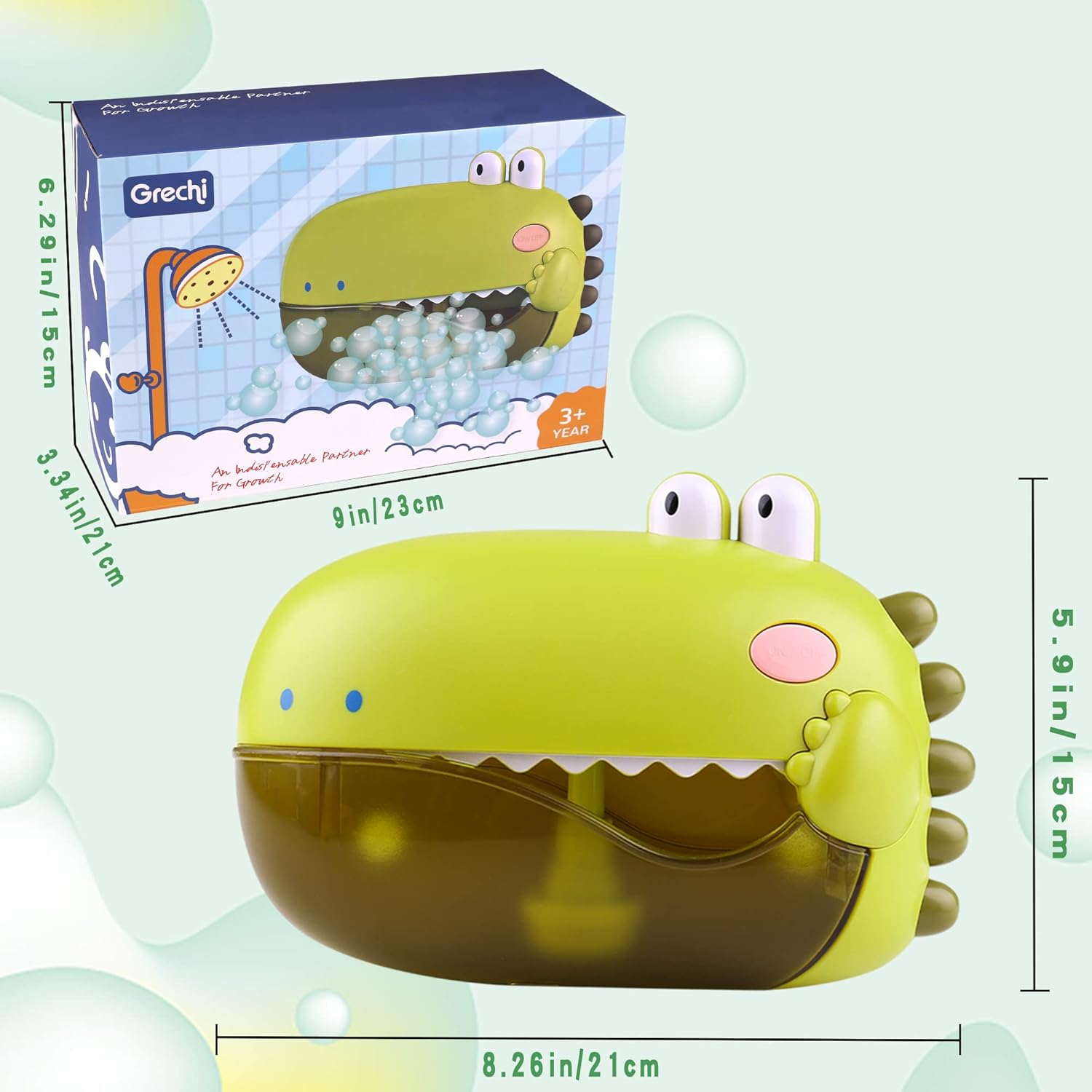 Bath Toys for Toddlers,Bathtub Bubble Maker Toy Green Dinosaur,Tub 1000 Bubbles Makes Machine Blower Cute for Baby Kids Bathtime Shower with 12 Music Songs Fun Gift 3 4 5 Girl Boy image number 3