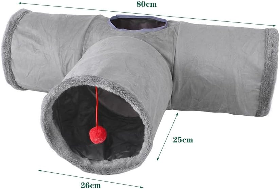 CEWROM Cat Tunnel, 3-Way Foldable Cat Tunnel Cat Toy, T-Shaped Cat Play Tunnel with Ball, Rustling Tunnel for Cats, Rabbits and Guinea Pigs, Grey image number 1