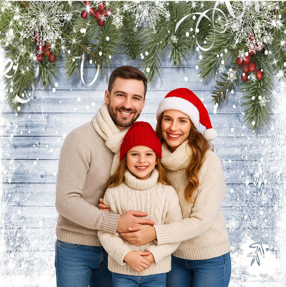 Dudaacvt 10X10Ft Christmas Photography Backdrops Wooden Wall White Snow Backdrop Christmas Decoration Backdrops D219 image number 2