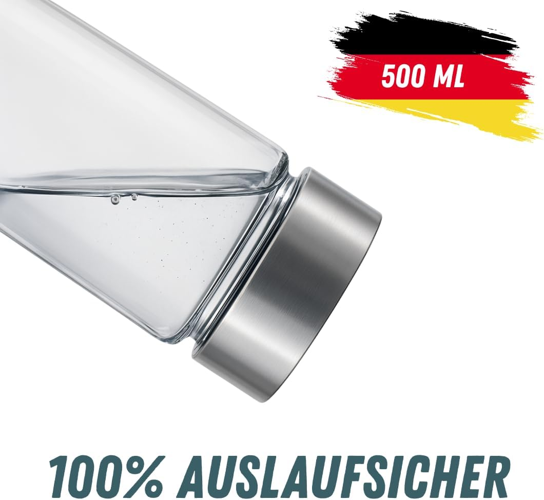 GLASFABRIK Premium Glass Shaker Protein Shake 500 Ml Bpa-Free Glass Bottle with Stainless Steel Ball Sustainable Protein Shaker Made of Glass Tasteless and Leak-Proof German Brand Quality image number 1