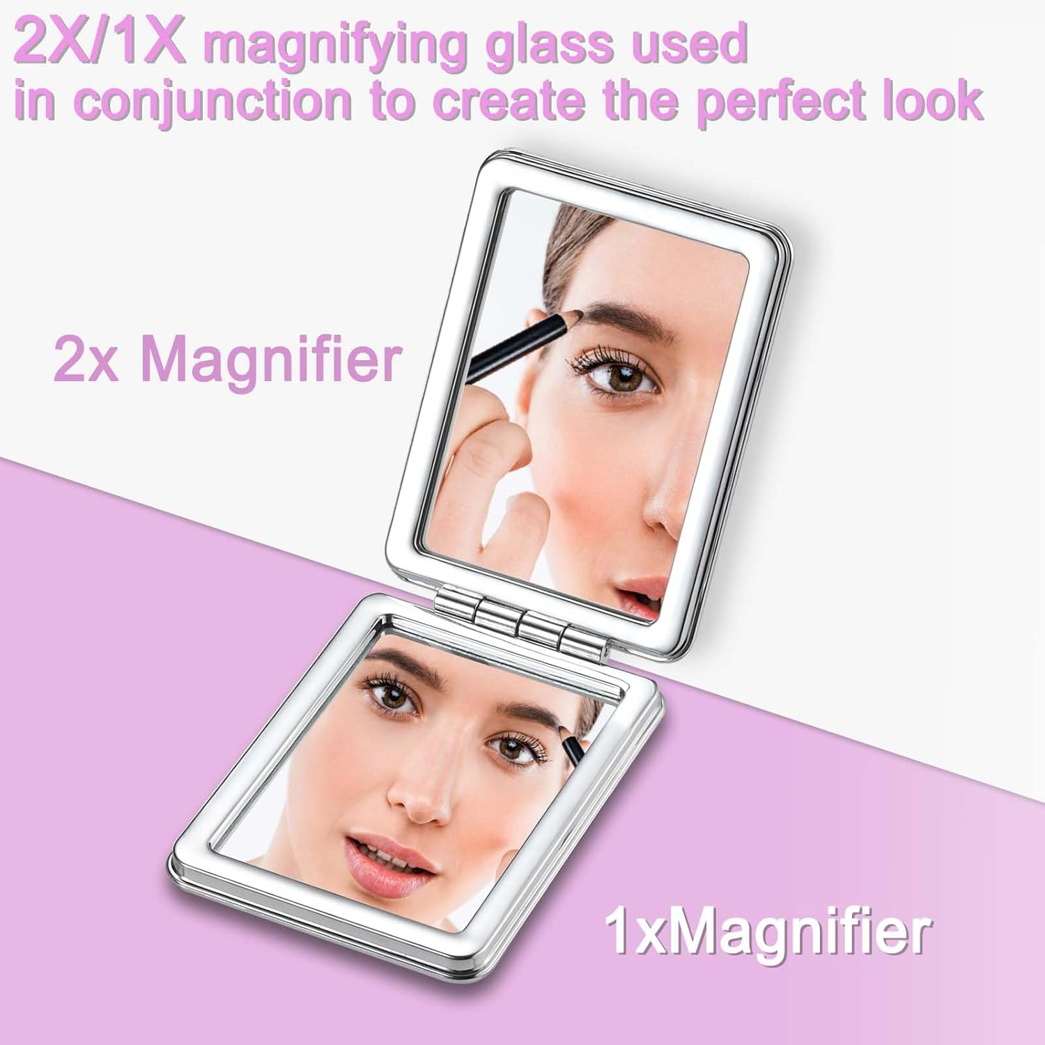 Dcdcee Pocket Mirror, Small Travel Mirror with Magnification, Portable Double-Sided Magnifying Cosmetic Mirror for Daily (Pink Marble)
