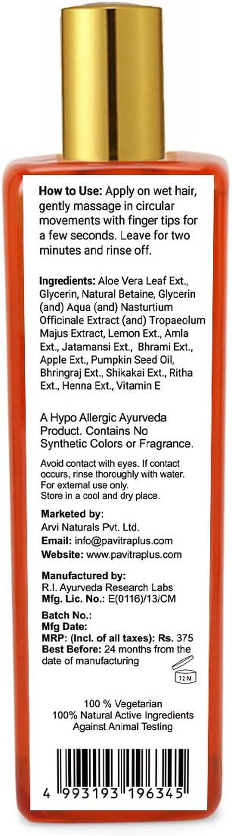 Pavitra+ Hair Loss Control Shampoo with Ayurvedic Formula with Amla, Brahmi, Bhringraj & Herbal Extracts for Deep Hair Nutrition, Thick & Bouncy Hair Growth, 200 Ml (Pack of 1)