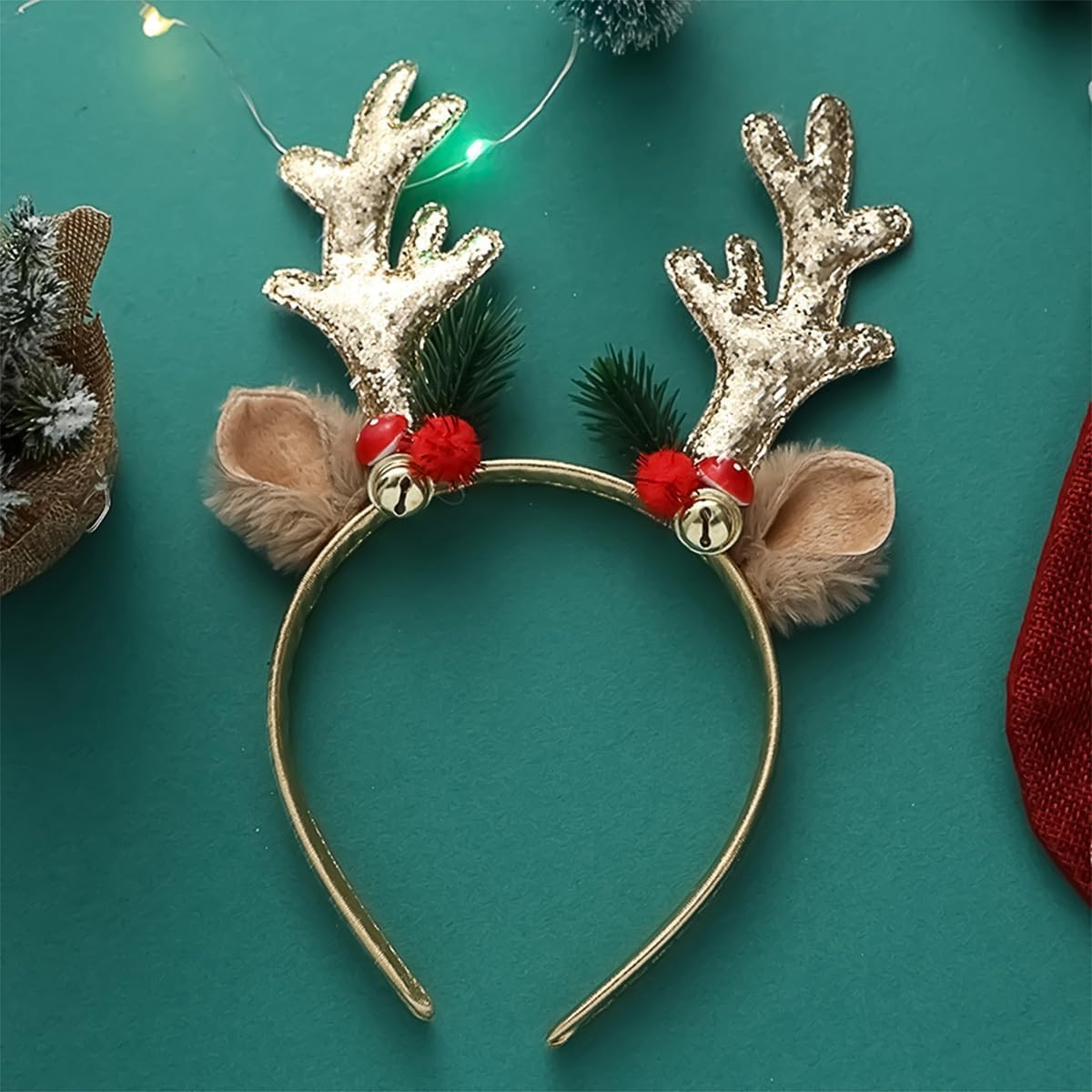 Christmas Headbands Christmas Glitter Elk Antlers Christmas Trees Hair Bands Holiday Party Accessory for Women Girls image number 3