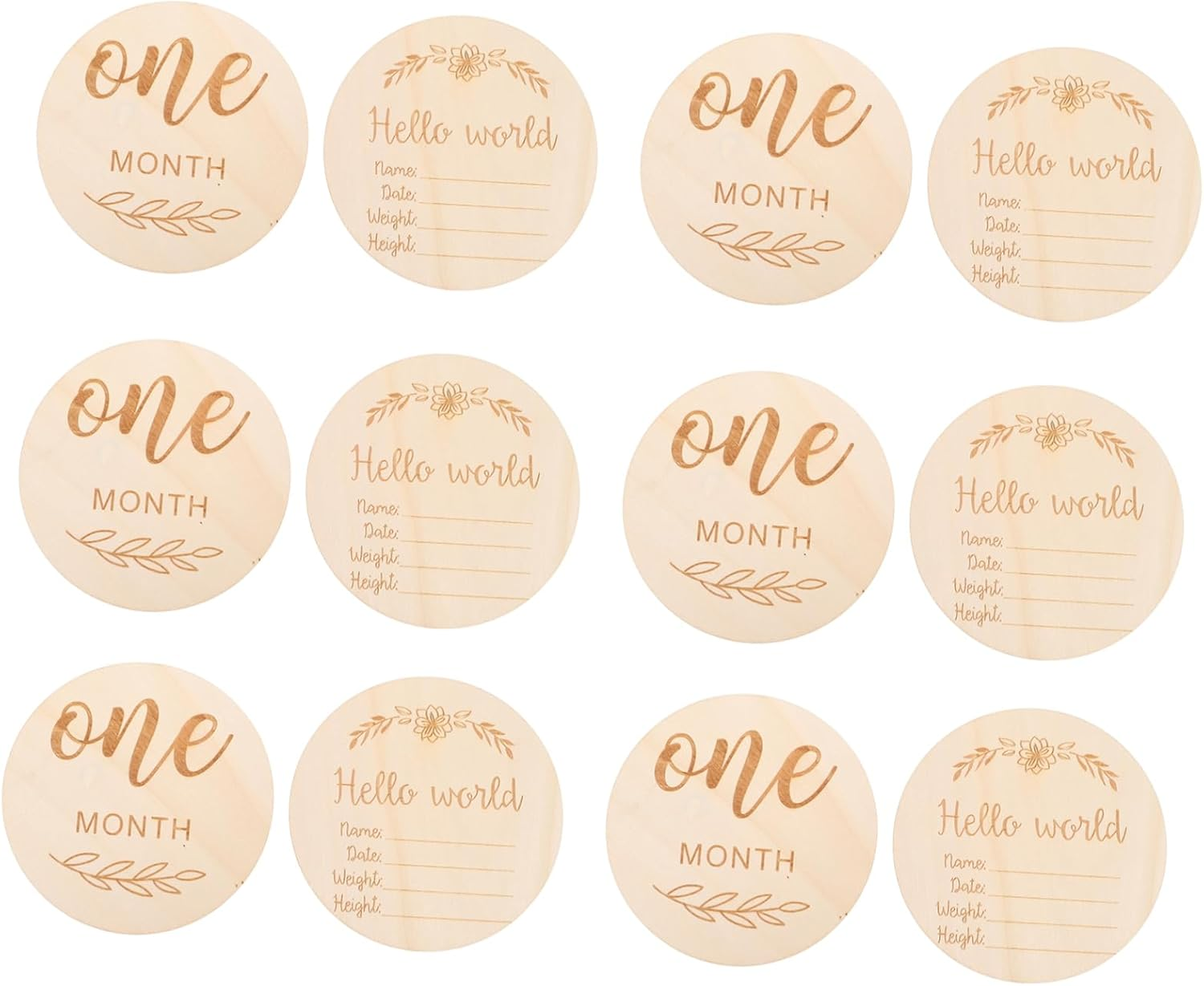 INOOMP 12Pcs Milestone Signs Wooden Monthly Discs for Photoshoot Gender Neutral Newborn Growth Cards Wood Cards Party Decorations image number 1