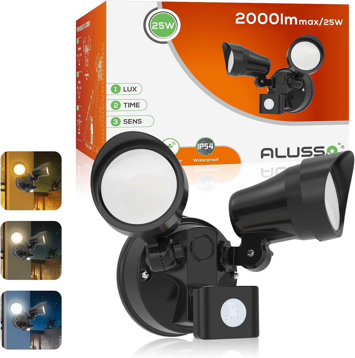 ALUSSO LIGHTING 25W 2000LM LED Security Lights with Motion Sensor 3CCT Adjustable 3000K 4000K 6500K Double Sensor Wall Light IP54 Waterproof Floodlights for Garden Patio Yard Porch image number 1