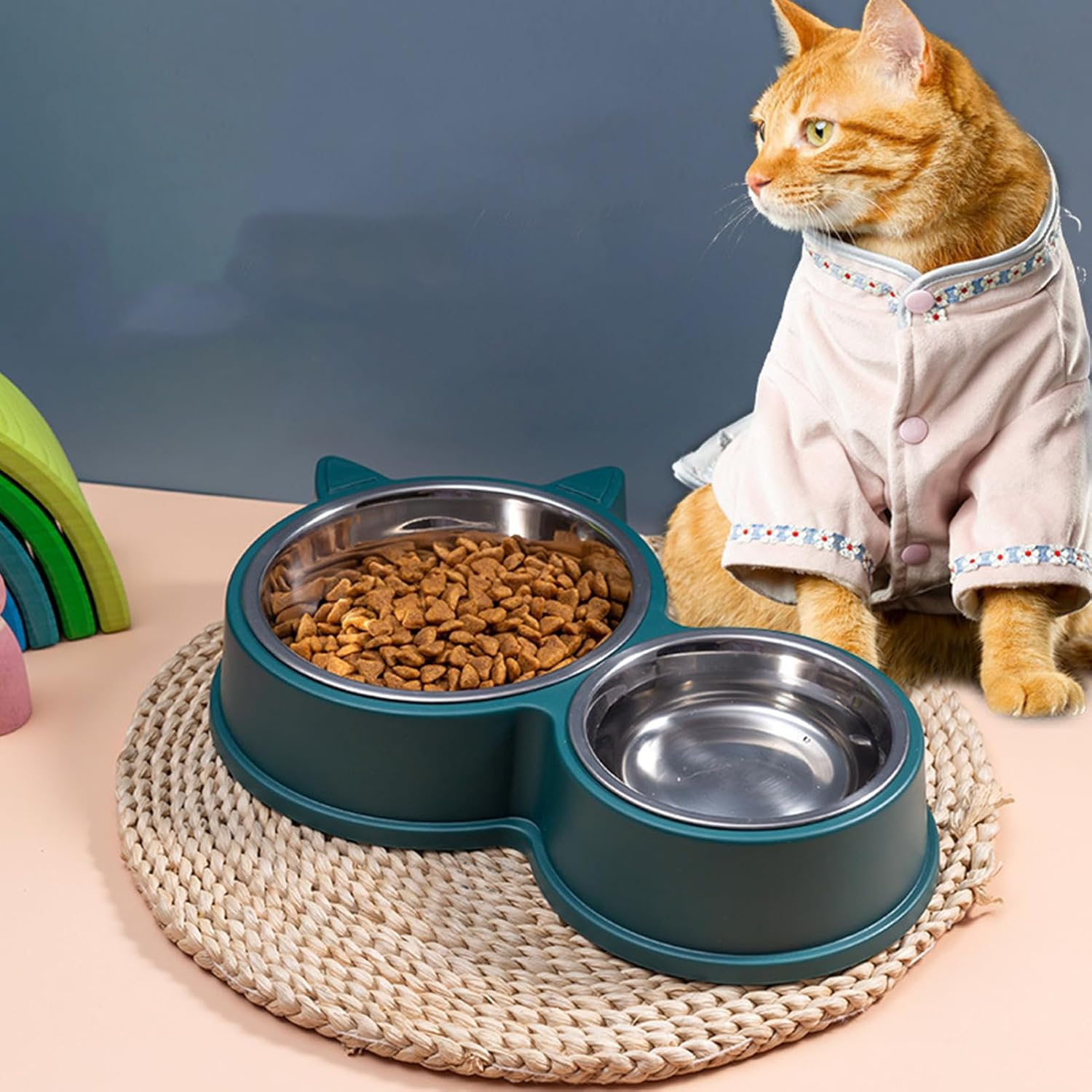 Double Dog Bowls, Stainless Steel Pet Feeder Bowls Non Tipping Auto Watering Cat Water Food Bowls, Pet Feeder Bowls Pet Accessories Food Water Feeder for Puppy Small Medium Dogs Cats image number 5