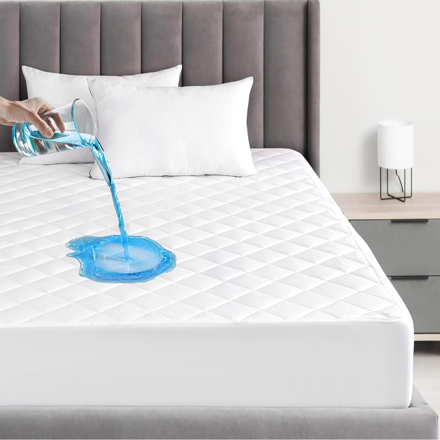 Quilted Waterproof Mattress Protector, JOMWEN Extra Deep Mattress Topper, Fitted Bed Cover, Comfortable and Machine Washable Bed Pad (White, Double 137 X 190+30Cm) image number 3