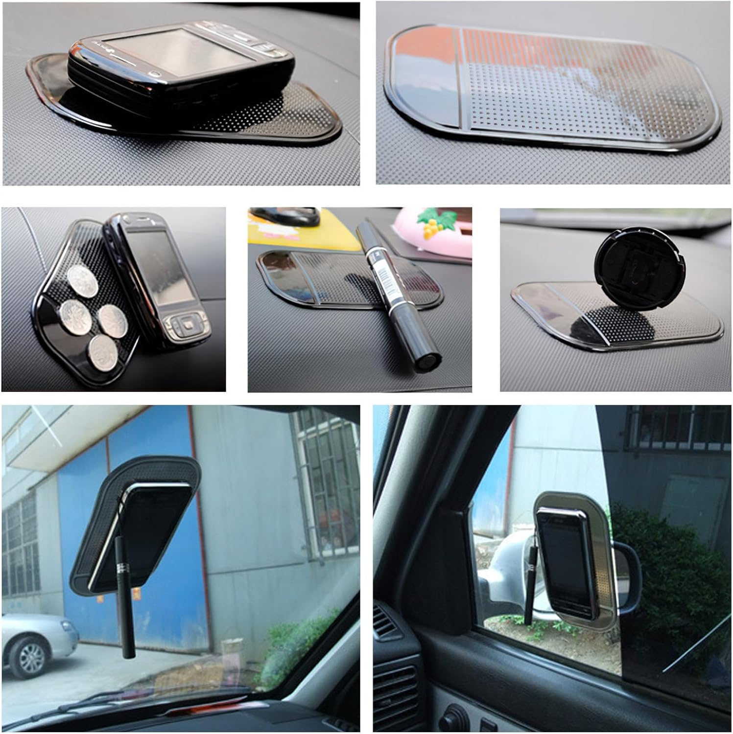 4 PCS anti Slip Mat, 14 * 8 Cm Non Slip Car Dash Mats, Self-Adhesive Washable Dashboard Grip, Car Dashboard Accessories, Multifunctional Fixate anti Slip for Cell Phone Sunglasses Keys - Black image number 6