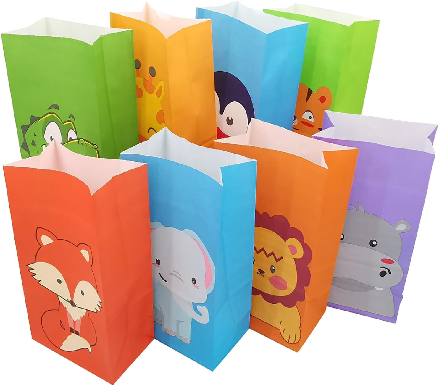 24 PCS Cute Animals Party Favor Bags with Stickers, Candy Bags Gift Bags Birthday Supplies Paper Bags for Kids Girls Boys(B)