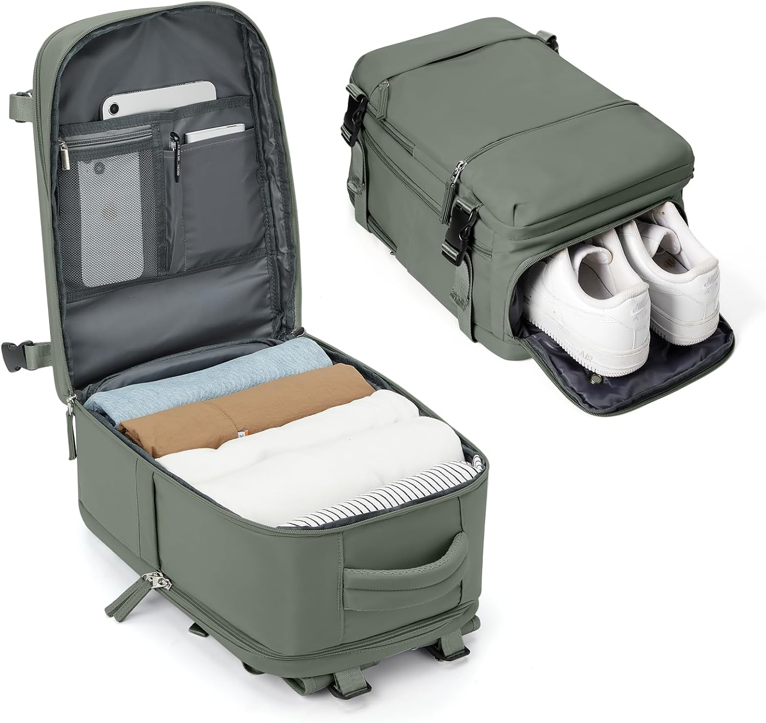 SEAFEW Carry on Backpack, Mini Travel Backpack Airplane Approved Weekender Bag for Women Men, Green, Large