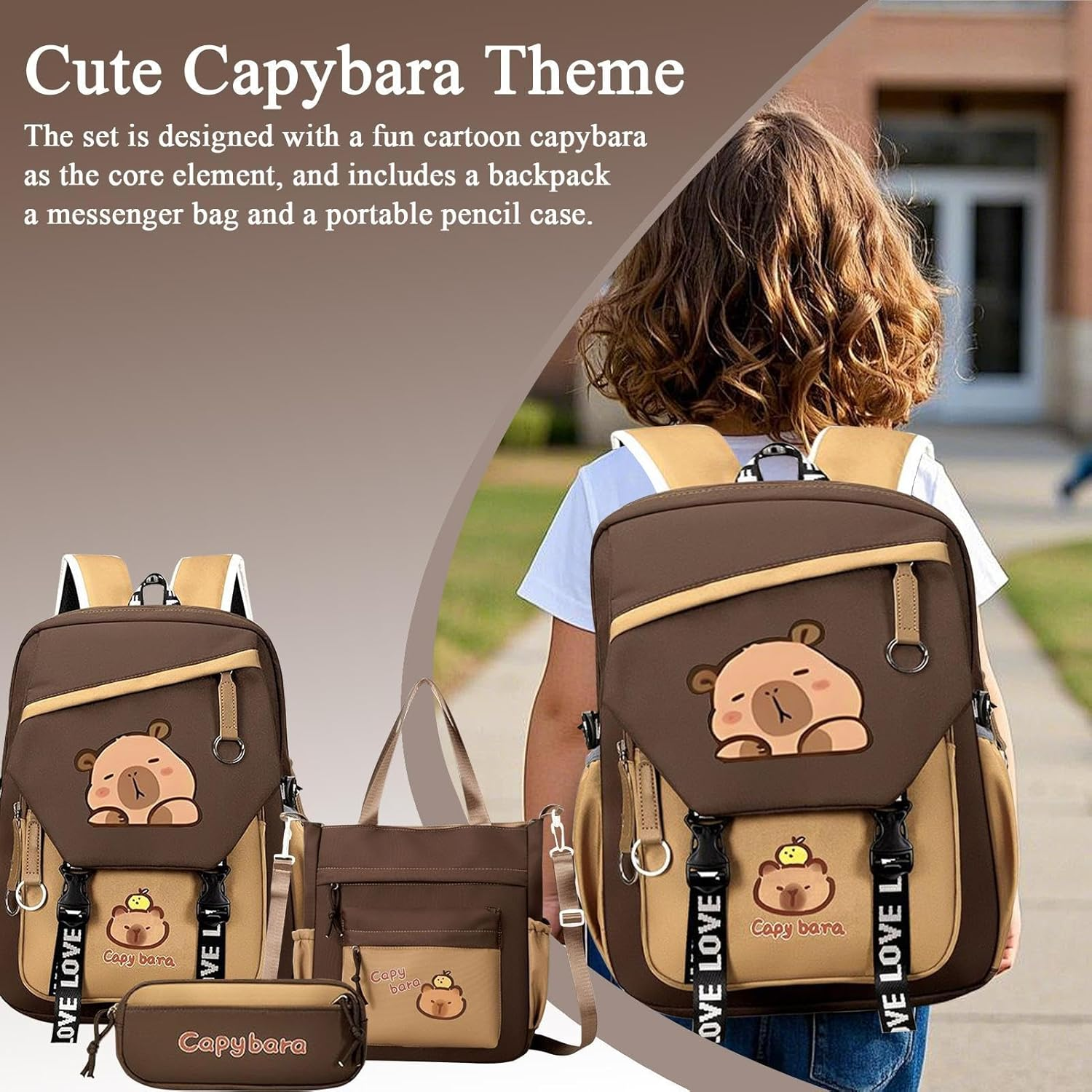Capybara Backpack for Girls | Cartoon Capybara Backpack for School,Cartoon Stationery Waterproof Bookbag for Travel Daily Toddler Kids Students Birthday Holiday Graduation Christmas - B image number 4