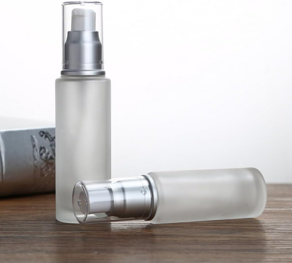 2Pcs 120Ml/4Oz Empty Clear Frosted Glass Lotion Pump Dispenser Bottle Refillable Cosmetic Cream Container Travel Toiletries Pump Dispenser Vials for Cream Emulsion Essencial Oil image number 2