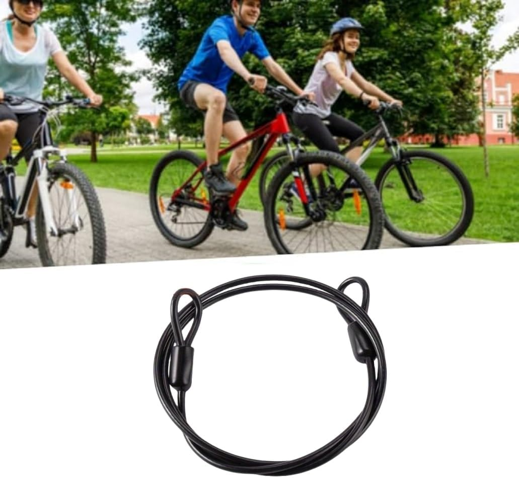 Steel Wire Lock Line,Stainless Steel Cable Lock, Bike Security Steel Cable,High Reliability Security Lock for Bicycle Double Looped Stainless Steel, External Bike Scooter Cable Lock Cable (Black) - Green image number 2