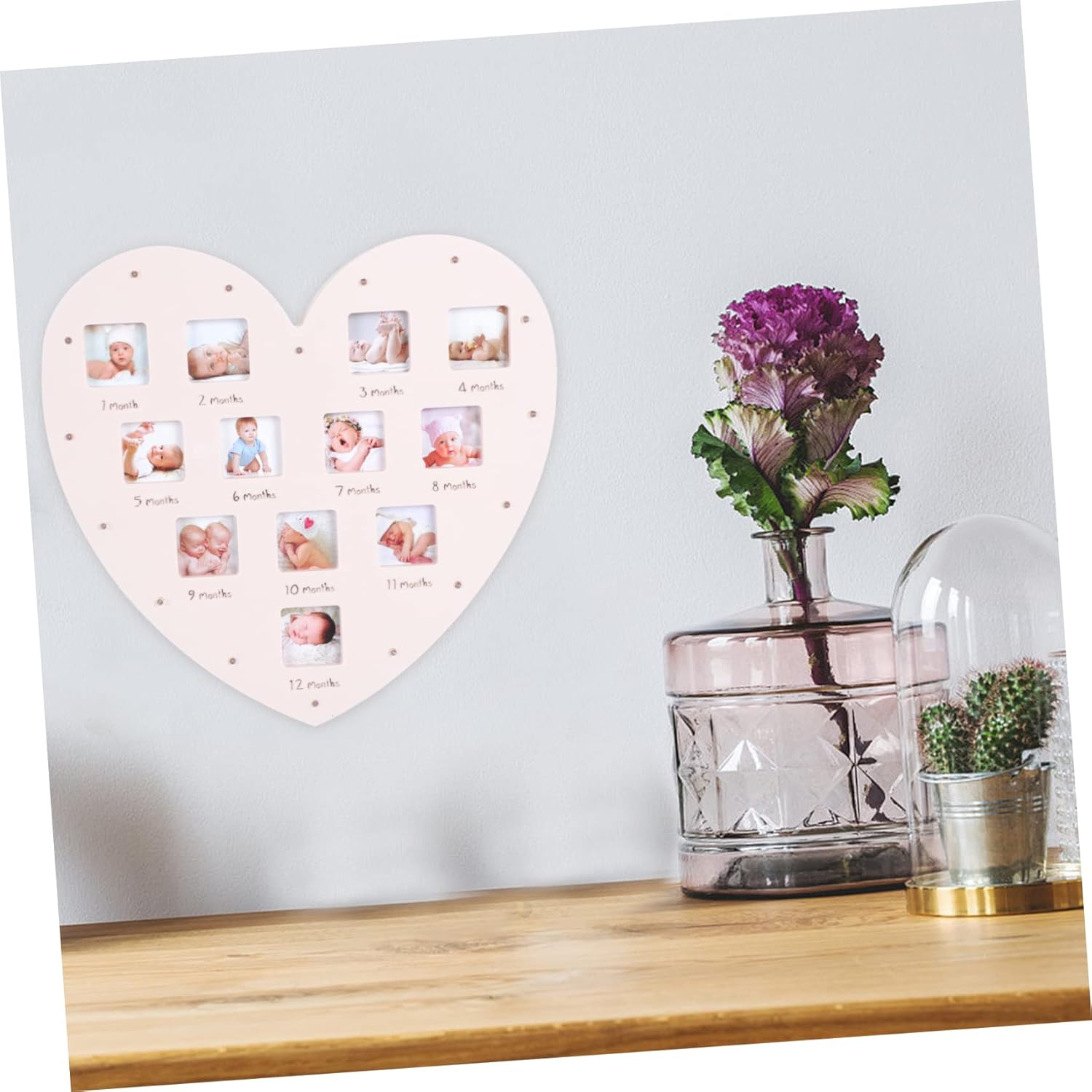 Growth Record Photo Frame Shape Picture Frame for First Year Boy Girl Month Milestone Display image number 1