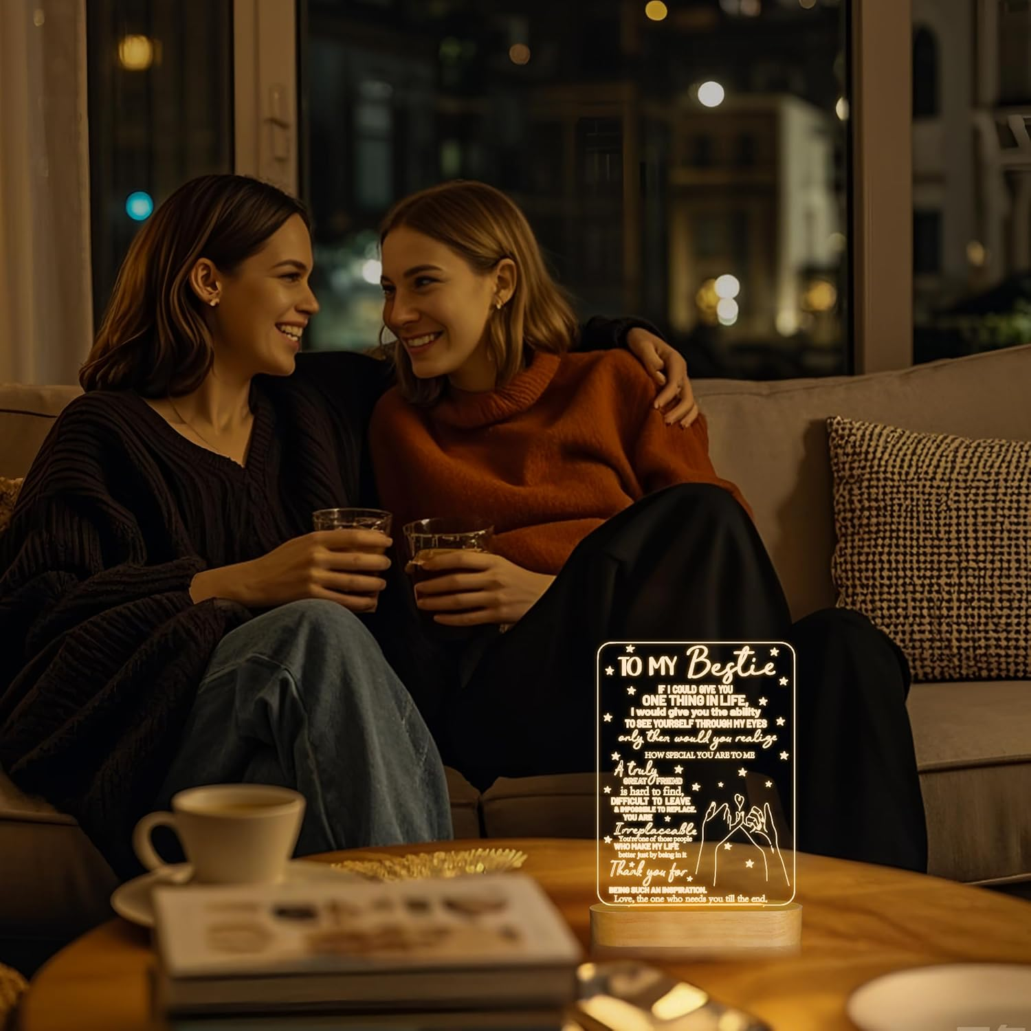 To My Bestie Gifts, Friends Night Light for Best Friend Sister Boys & Girls Women BFF Birthday Holiday Friendship, Soft Warm White Colors LED Wooden Table Lamp image number 5