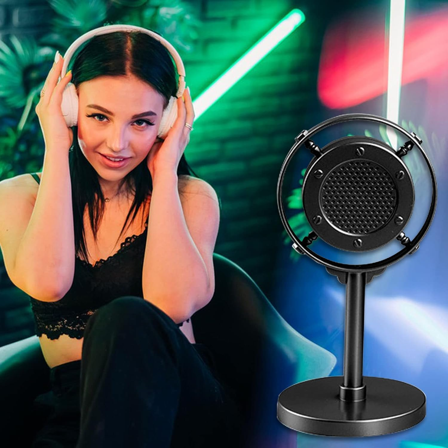 2 Pcs Retro Decor Microphone Prop - Toy Vintage Plastic Models for Party Decoration, Photography Props, Shooting Background (Silver and Black) image number 1