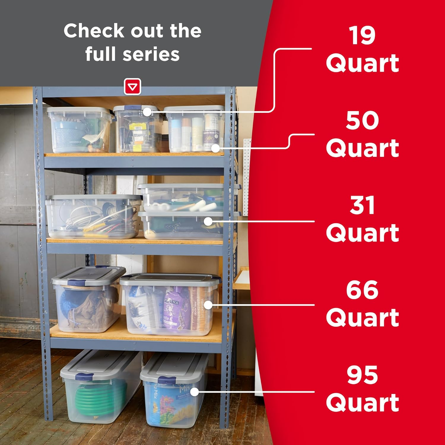 Rubbermaid Roughneck Clear 66 Qt/16.5 Gal Storage Containers, Pack of 4 with Snap-Fit Grey Lids, Visible Base, Sturdy and Stackable, Great for Storage and Organization