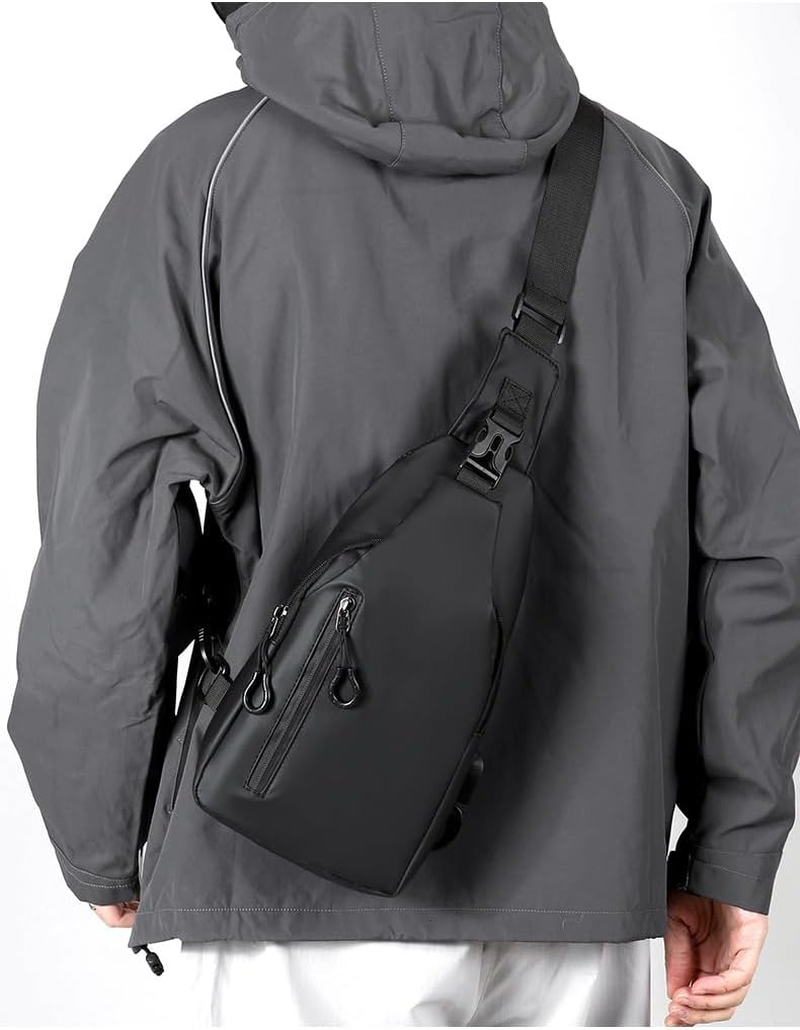 Waterproof Sling Backpack, Crossbody Shoulder Bag with Multiple Zippers, Black image number 2