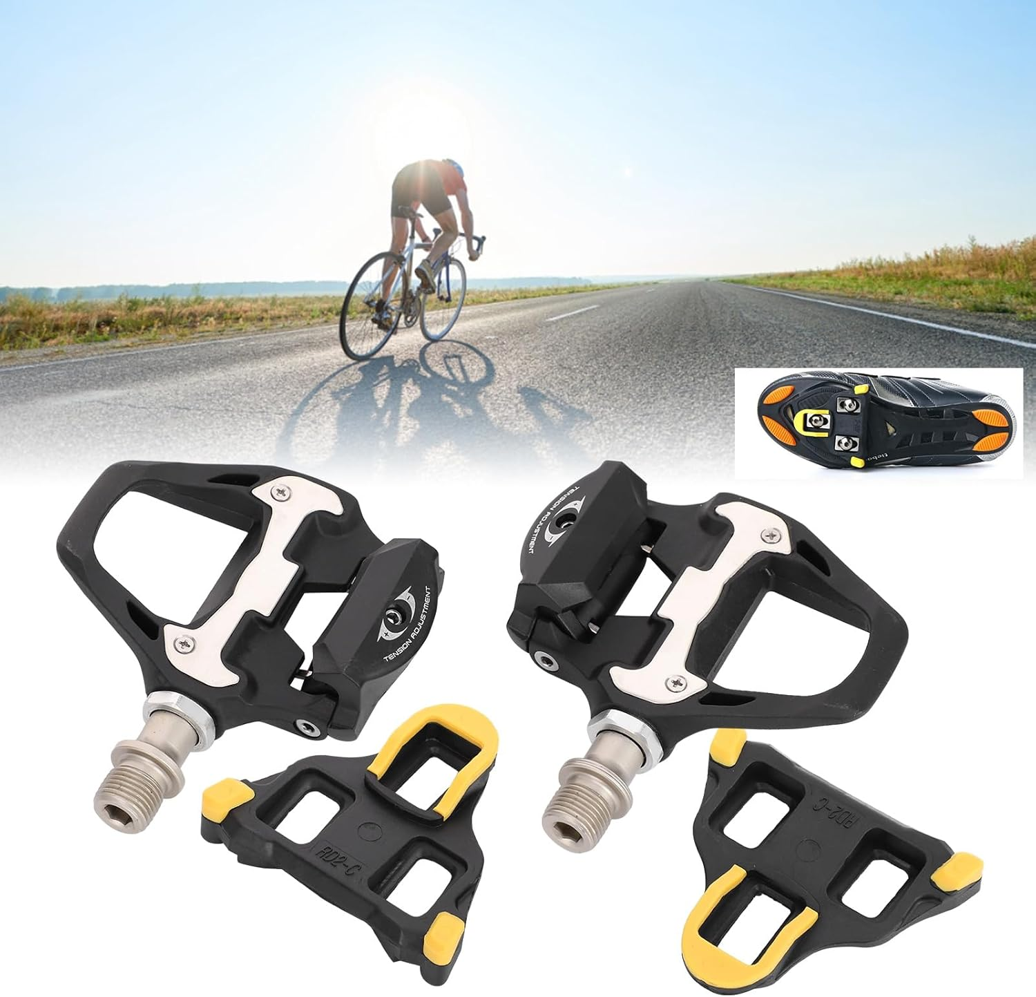 Bike Pedals, Mountain Bike Pedals of 9/16 Inch, Pedals with Removable Spanner and 1 Pair Lock Cleat, Wide Paltform and Lightweight of Fooker Pedals image number 4