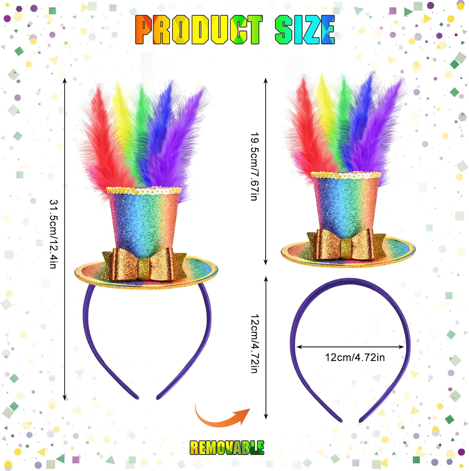 Colourful Feather Headband, 2 Pieces Rainbow Feather, Headwear, Rainbow Feather Headband, Rainbow Headband, Feather Headpiece, Hair Accessories Women, for Easter Wedding, Carnival, Party, Cosplay image number 6