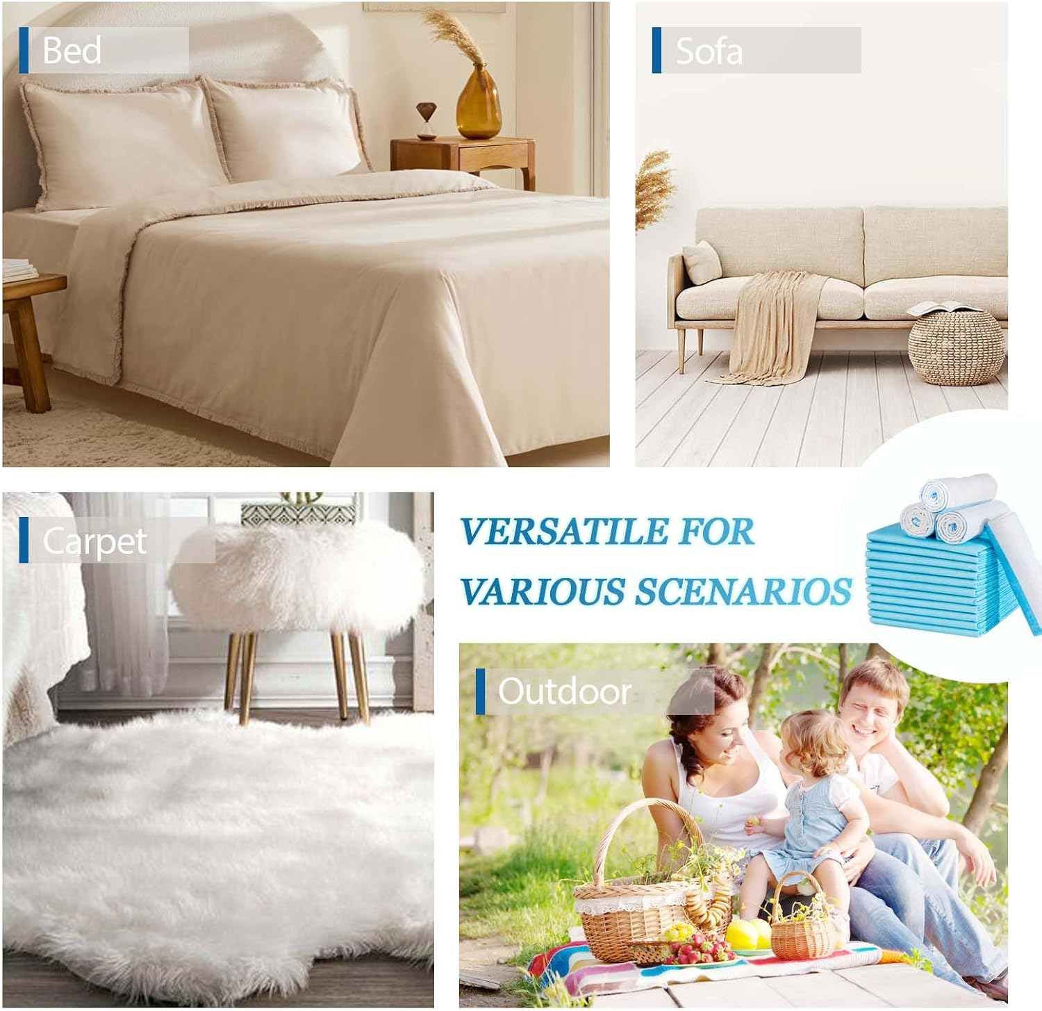 50 Disposable Mats 45X60Cm Baby Potty Training Pads Sheet Bed Pee Underpads Changing Sheets for Baby Waterproof Diaper Changing Pad,Soft Non-Woven Fabric Bed Table Protector Mat image number 2