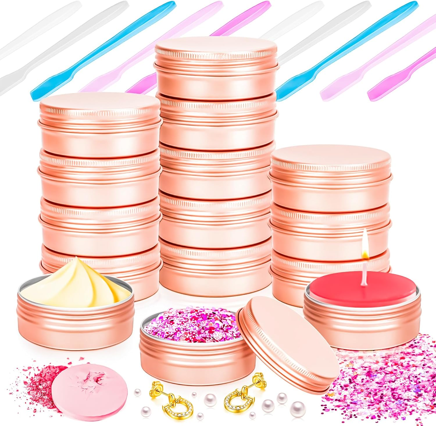 Motbach 12 Pack 0.5Oz Tin Jars, 15Ml Rose Gold Metal Tin Cans, 1/2Ounce Aluminum Tin Can Jar Containers with Lid for Lotion Bars, Balms, Spices, Salve, Beard Balm, Toiletries, Creams, Makeup Cosmetic