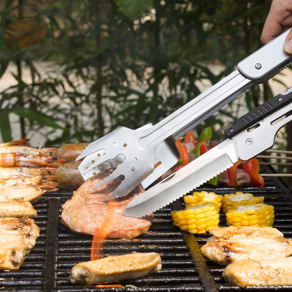 ROXON 6-In-1 BBQ Multi Tool Detachable and Foldable Grill Tool Set with Spatula, Fork, Barbecue Tongs, Bottle Opener Portable Grilling Multitool for Backyard Grilling, BBQ and Camping image number 4