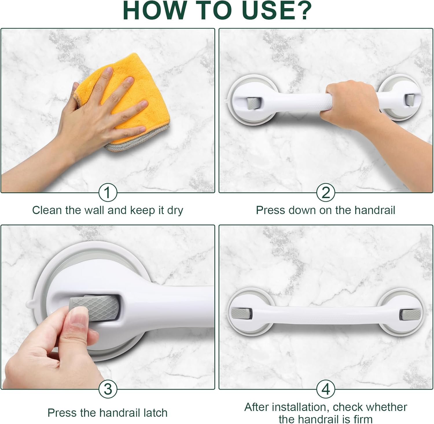 Sunzone 2 Pack Suction Grab Bars, Grab Bar for Elderly,Heavy Duty Shower Handle,Bathroom Grab Bars for Seniors,Removable Shower Handrails image number 1