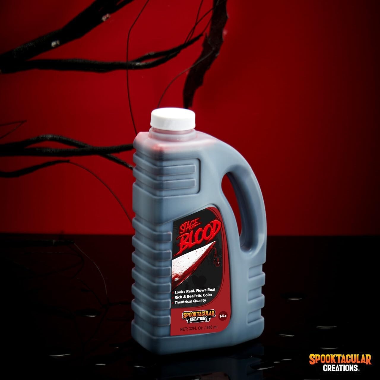 Spooktacular Creations 32 Oz Fake Halloween Vampire Blood Bottle for Halloween Costume, Zombie, Vampire and Monster Makeup & Dress Up image number 2