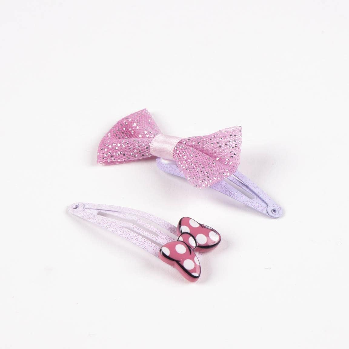 Minnie Mouse Pink Hair Clips Ideal for Hair Decorating with Bow on Top and Glitter Original Product Designed in Spain