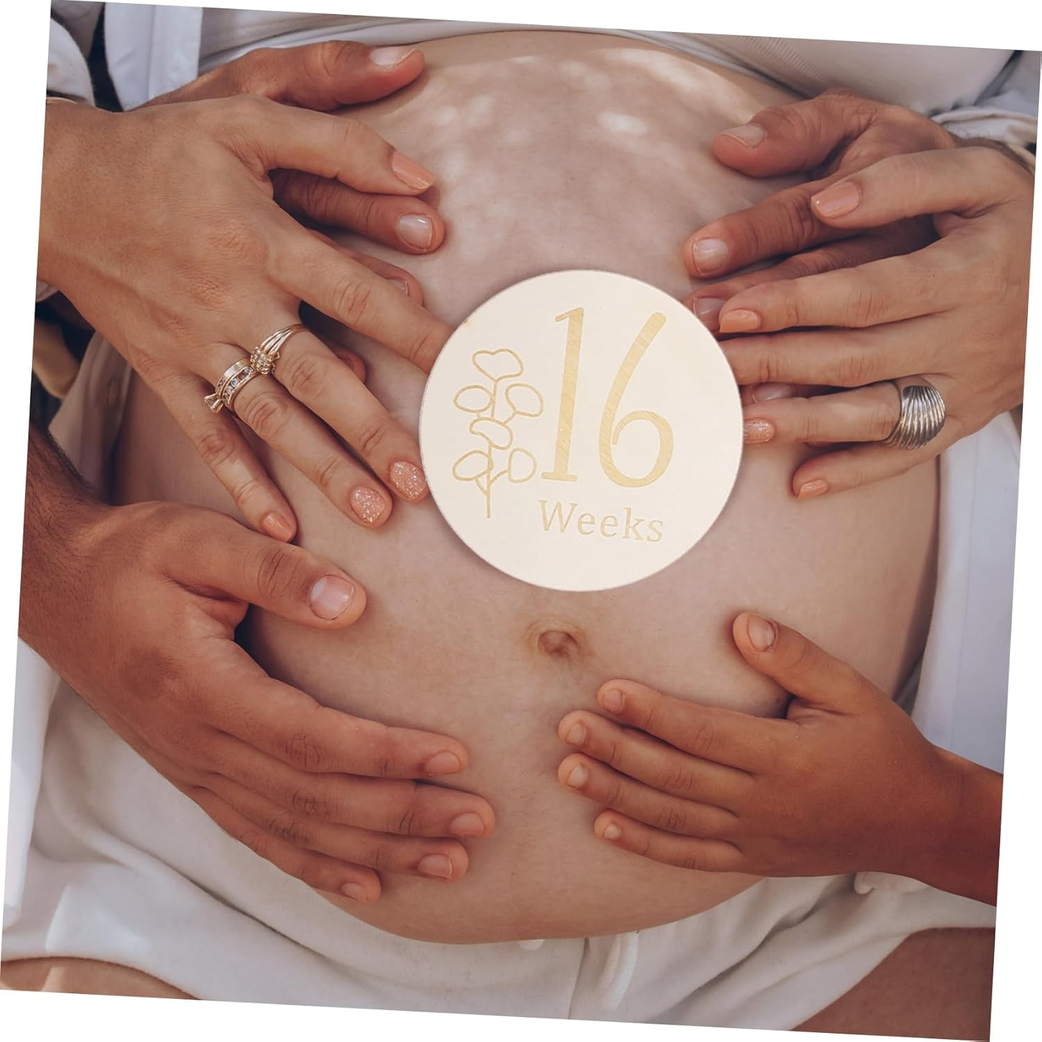 11Pcs Double Sided Wooden Pregnancy Journey Weekly Milestone Discs for Expecting Mothers Baby Weekly Milestone Signs Photo Props Newborn Tracking Set image number 1