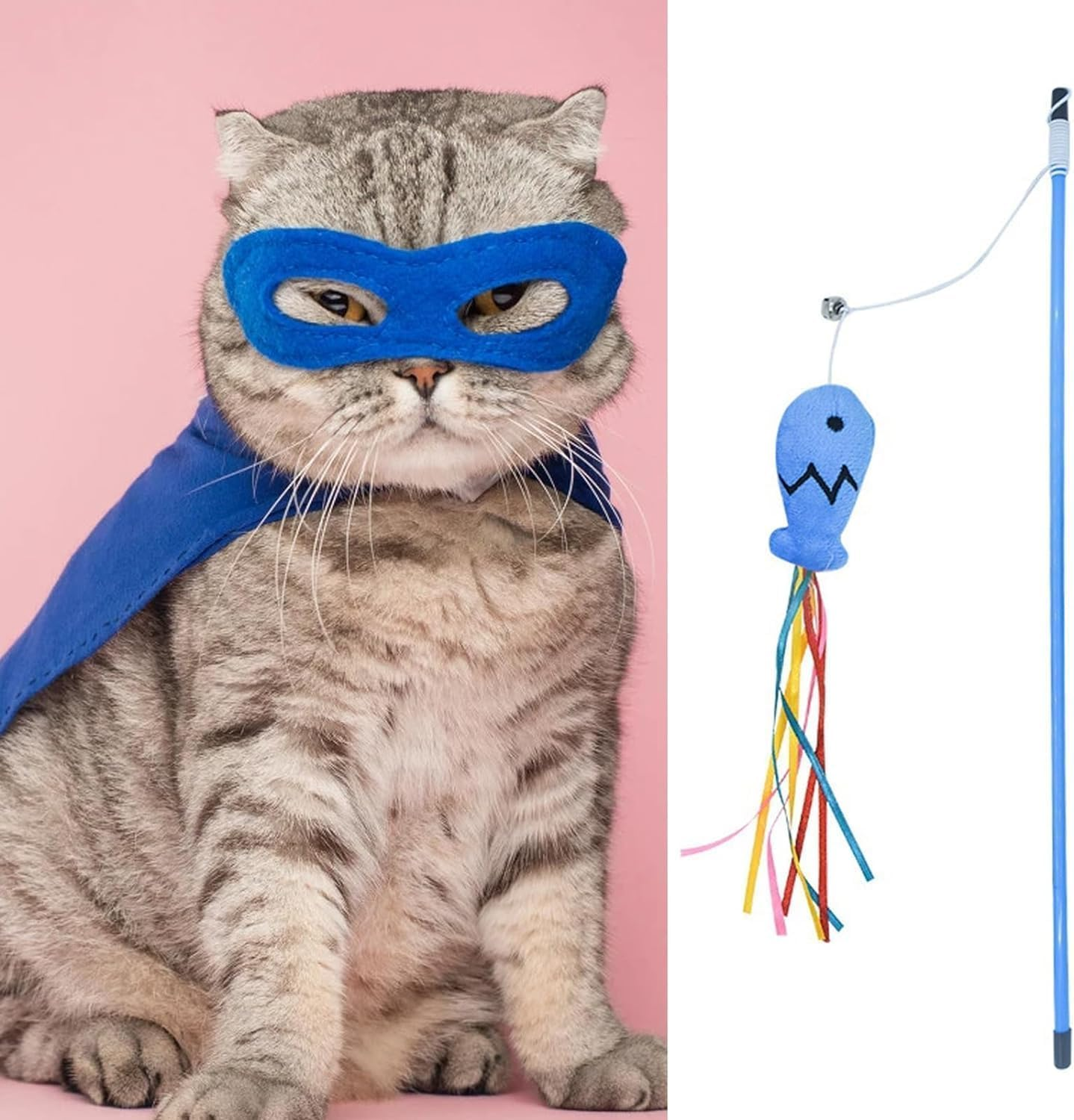 Hehglng Blue Cat Wand Kitten Teaser Stick Portable Teaser Fish Design Safe Colorful Balls Cat Feather Toys image number 6