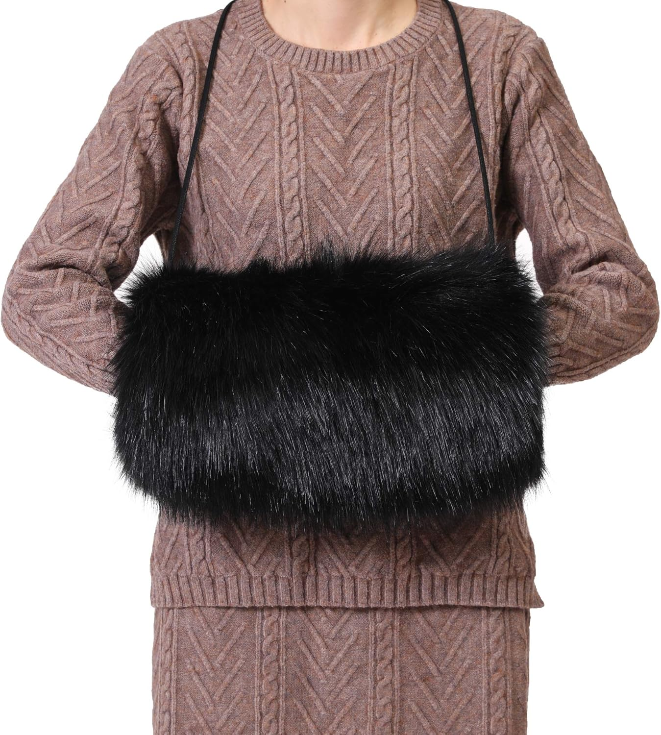 LA CARRIE Faux Fur Hand Muffs Women Winter Warmer Fuzzy Pouch Furry Plush Muffler Wedding Girl Kids Elegant Luxury Chic image number 2