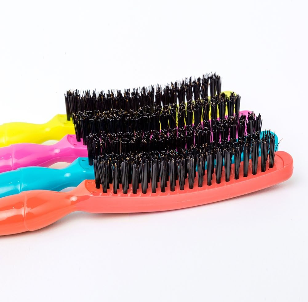 WINSUN 4-Pack Hair Brush, Three Row Boar & Nylon Bristle Teasing Brush for Volume & Hair Growth, Orange & Multicolor, Suitable for All Hair Types, Women, Girls & Salons image number 4