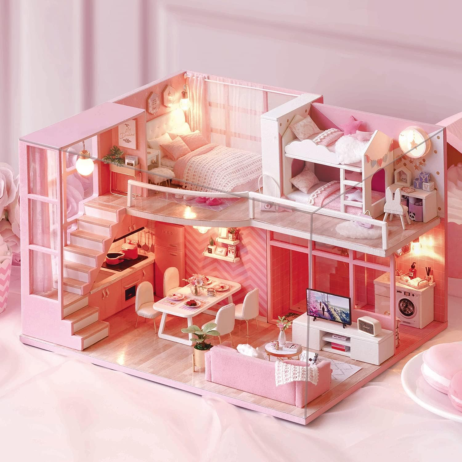 Tukiie DIY Miniature Dollhouse Kit with Furniture, 1:24 Scale Creative Room Mini Wooden Doll House Accessories plus Dust Proof & Music Movement for Kids Teens Adults(Dream Angels) image number 2