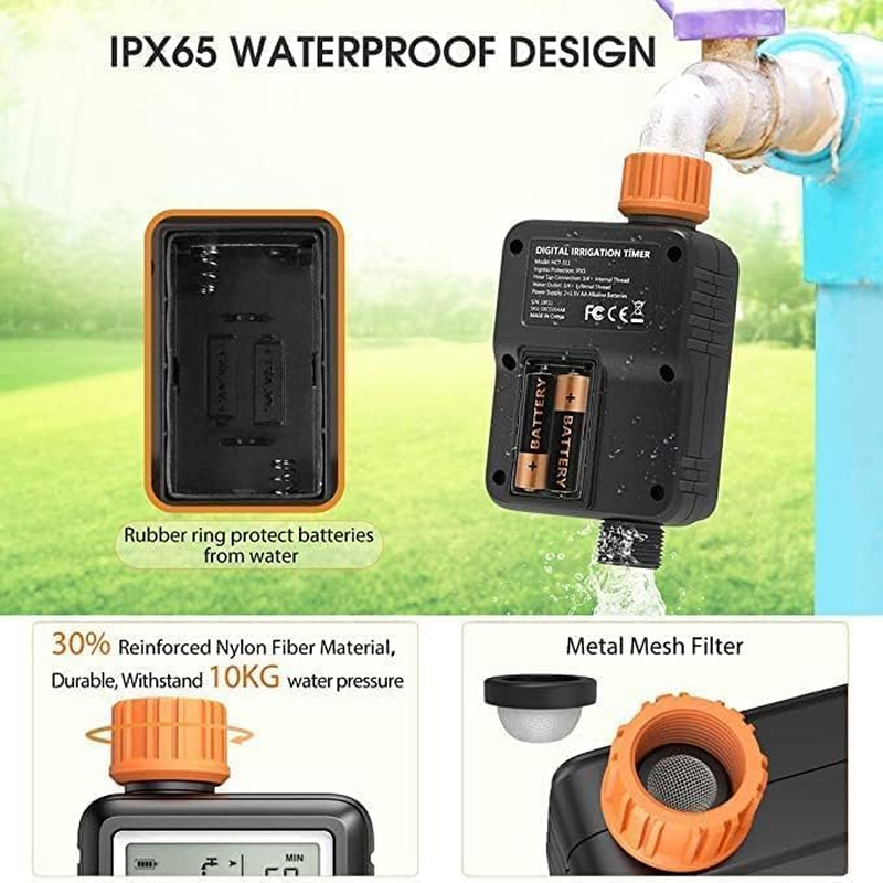 Digital Water Timer, Sprinkler Timer Programmable, Garden Hose Timers for Watering Large LCD Display, Manual Irrigation Mode, IP65 Waterproof Lawn Patio Farm image number 2