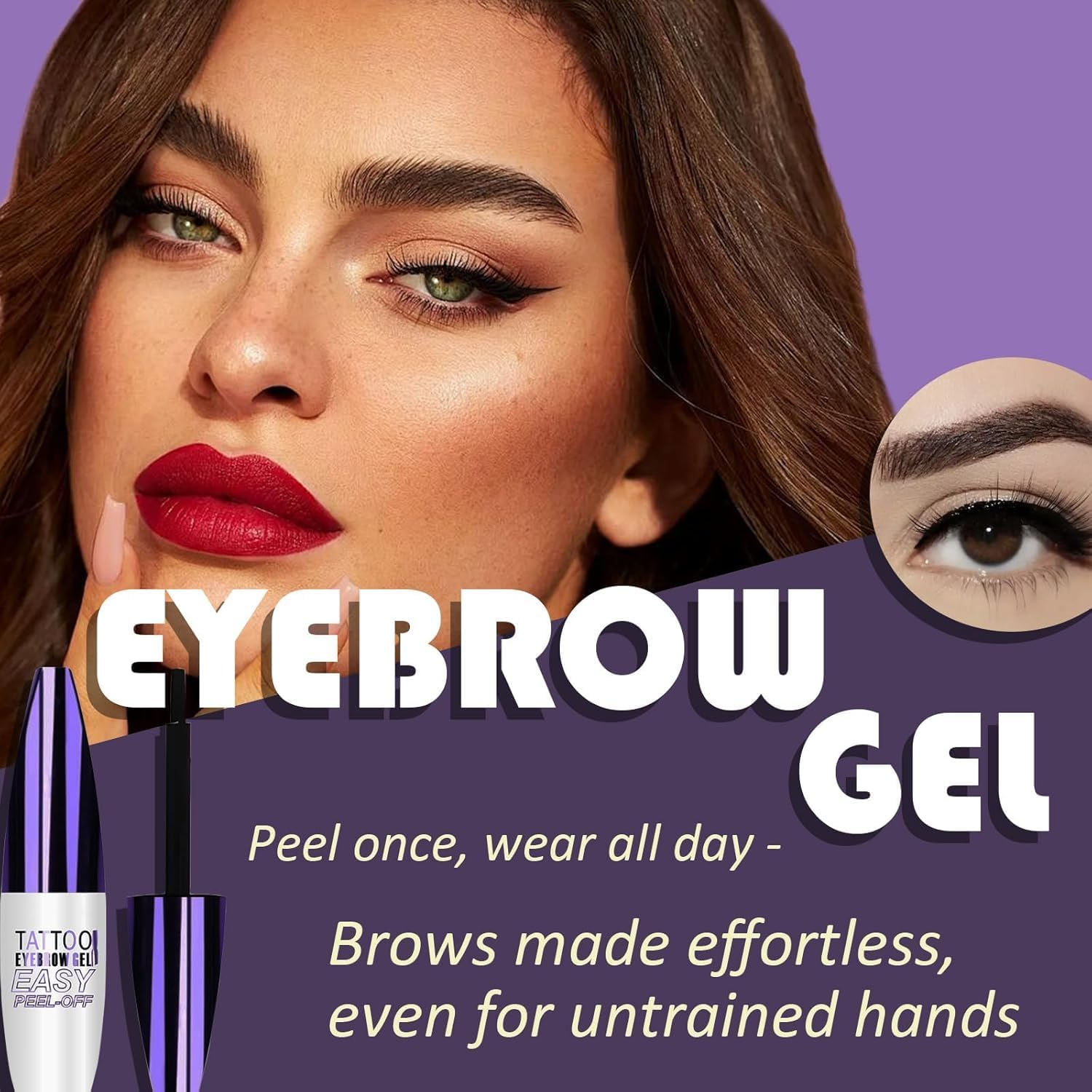 Peel off Eyebrow Tinting Gel Kit- Dark Brown/Light Brown/Black Tattoo Eyebrow Gel Easy Peel Off,Waterproof Longlasting Peel off Eye Brow Tinted Glue,Up to 3 Days Brow Stain (01#Dark Brown, 1Pcs) image number 5