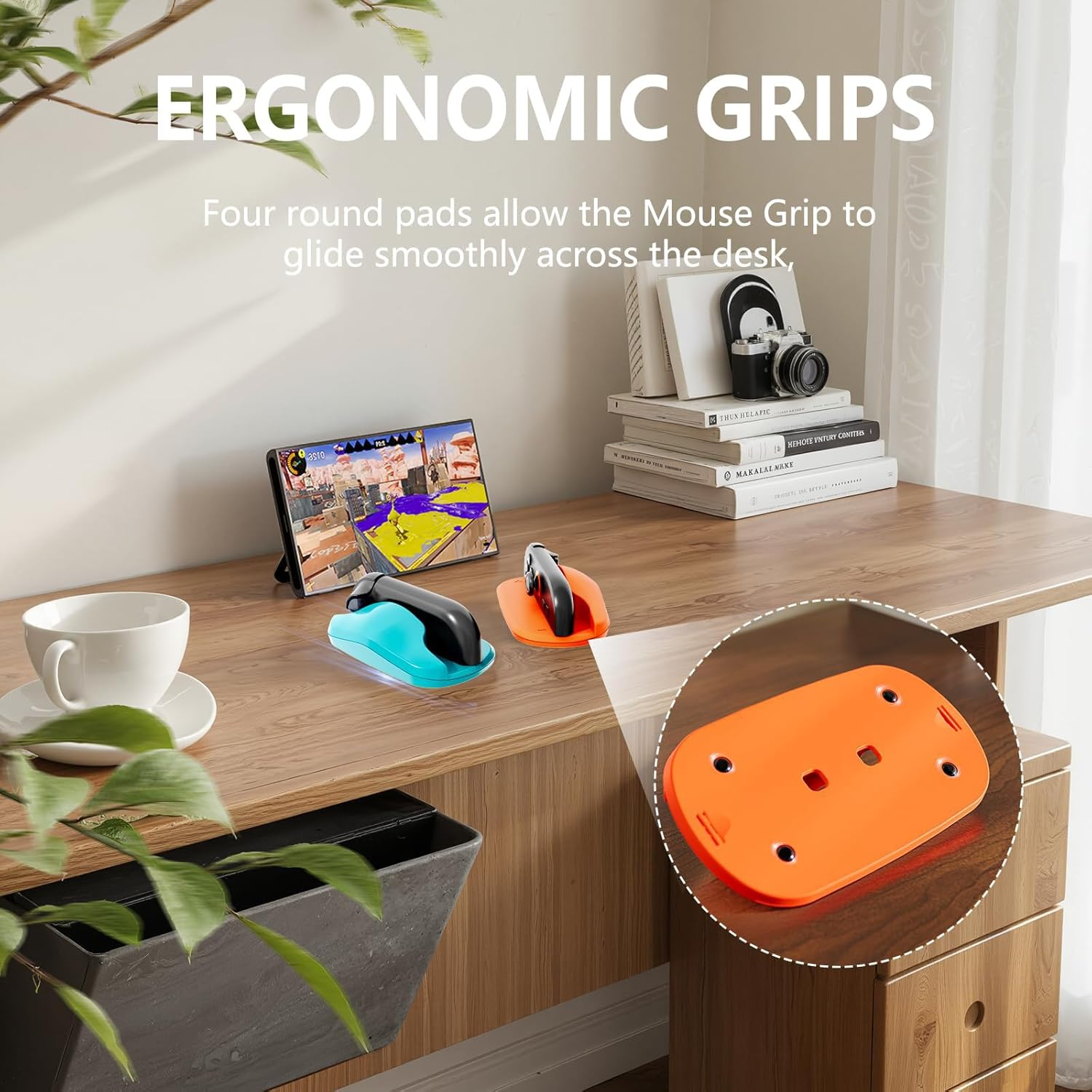 2 Pack Ergonomic FPS Mouse Grip for Nintendo Switch 2 Joy-Con &ndash; Precision Aim & Stable Control for Shooter Games &ndash; Left & Right Hand Grip Set for Enhanced Targeting, Blue&Orange