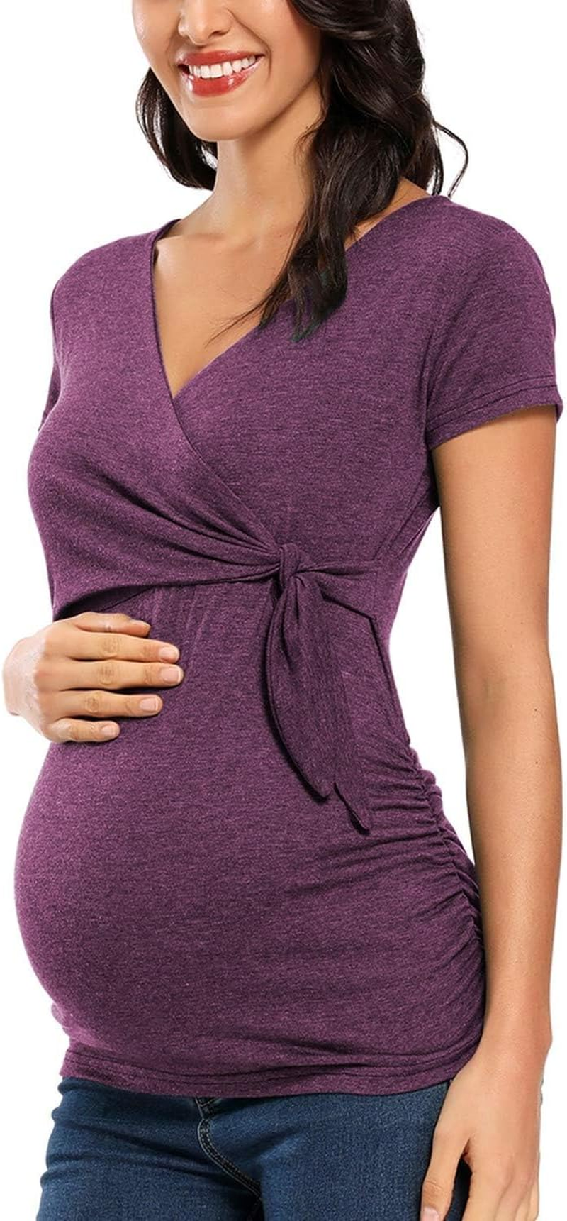 Eztree Womens Maternity Tops Long Sleeve Cinched-Waist Hoodie Pregnancy Clothes