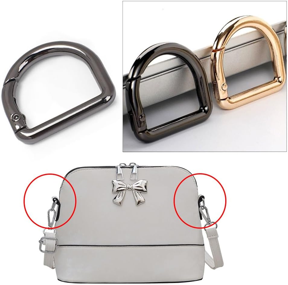 Naisfei 10 Pcs Metal Spring Clasp D Shape Snap Clip Hook Spring Keyring Buckles, Buckles Clasp Clamps for Backpacks Handbag, D Ring for Hardware Bags Ring Hand DIY Accessories(Black) image number 2