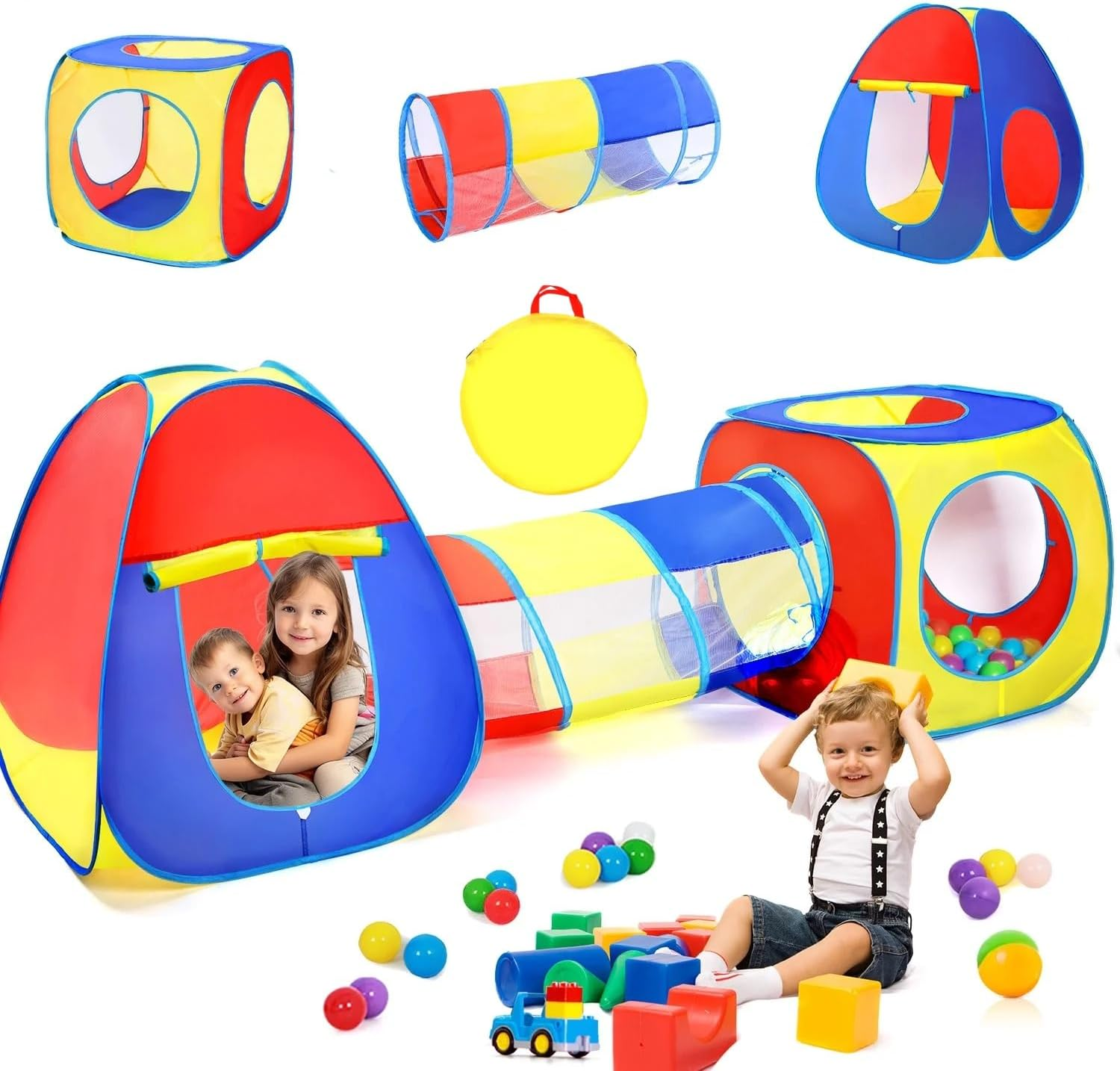 Eaglestone 3-In-1 Kids Play Tent with Tunnel and Ball Pit, Pop-Up Playhouse Set for Toddlers and Kids, Foldable Ball Pit Tent for Indoor and Outdoor Toys for Boys and Girls