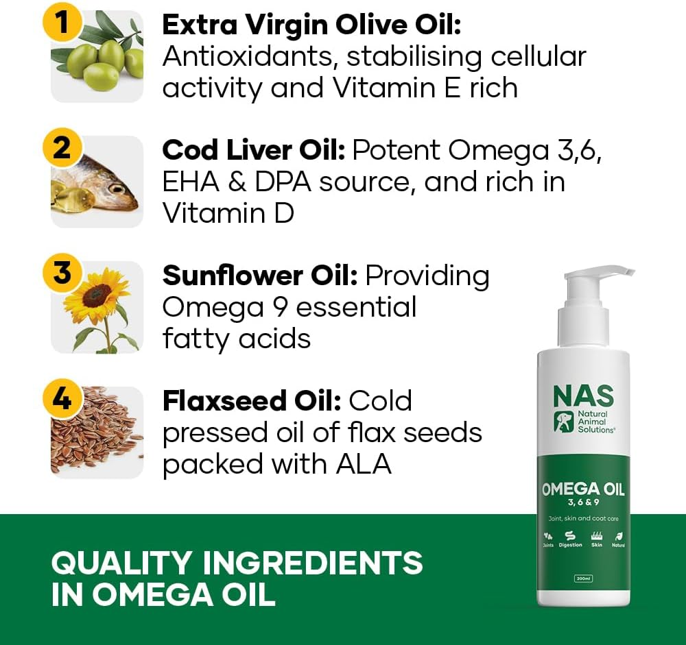 Natural Animal Solutions Omega Oil for Dogs and Cats. Omega 3, 6 & 9 Fish Oil for Dogs with EPA & DHA for Digestion, Healthy Joint, Skin and Coat. Liquid Dog Fish Oil Supplement, 500Ml image number 3