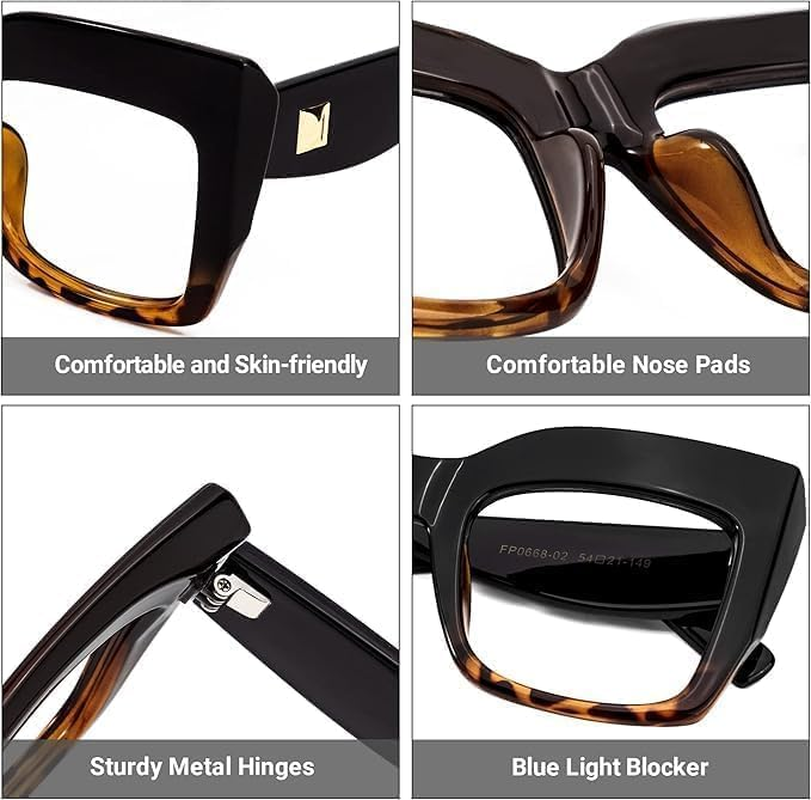 Vintage Oversized Thick Cat Eye Glasses for Women with Non- Clear Lens image number 4