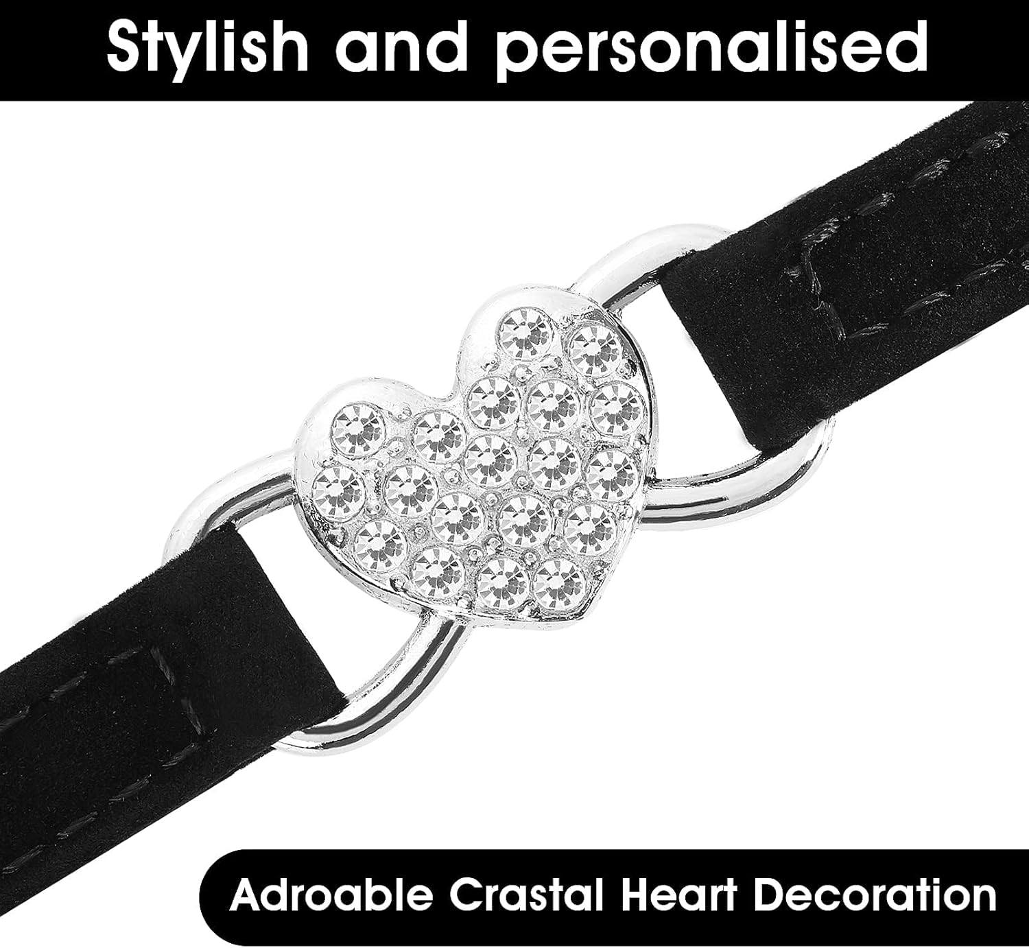 Heart Bling Cat Collar, Adjustable Collar with Safety Belt and Bell Rhinestone Collar for Kitten Small Dog Cat (Black) - Pink image number 7