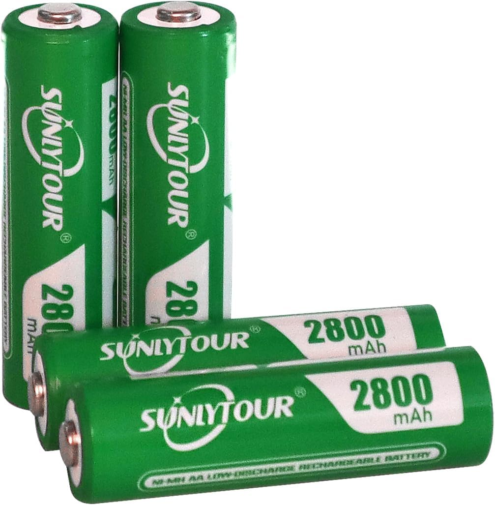 2800 Mah Ni-Mh AA Battery with Charger, SUNLYTOUR Pack of 8 2800 Mah AA NI-MH Batteries with 8 Slots AAA AA Charger, Charge up to 1200 Cycles