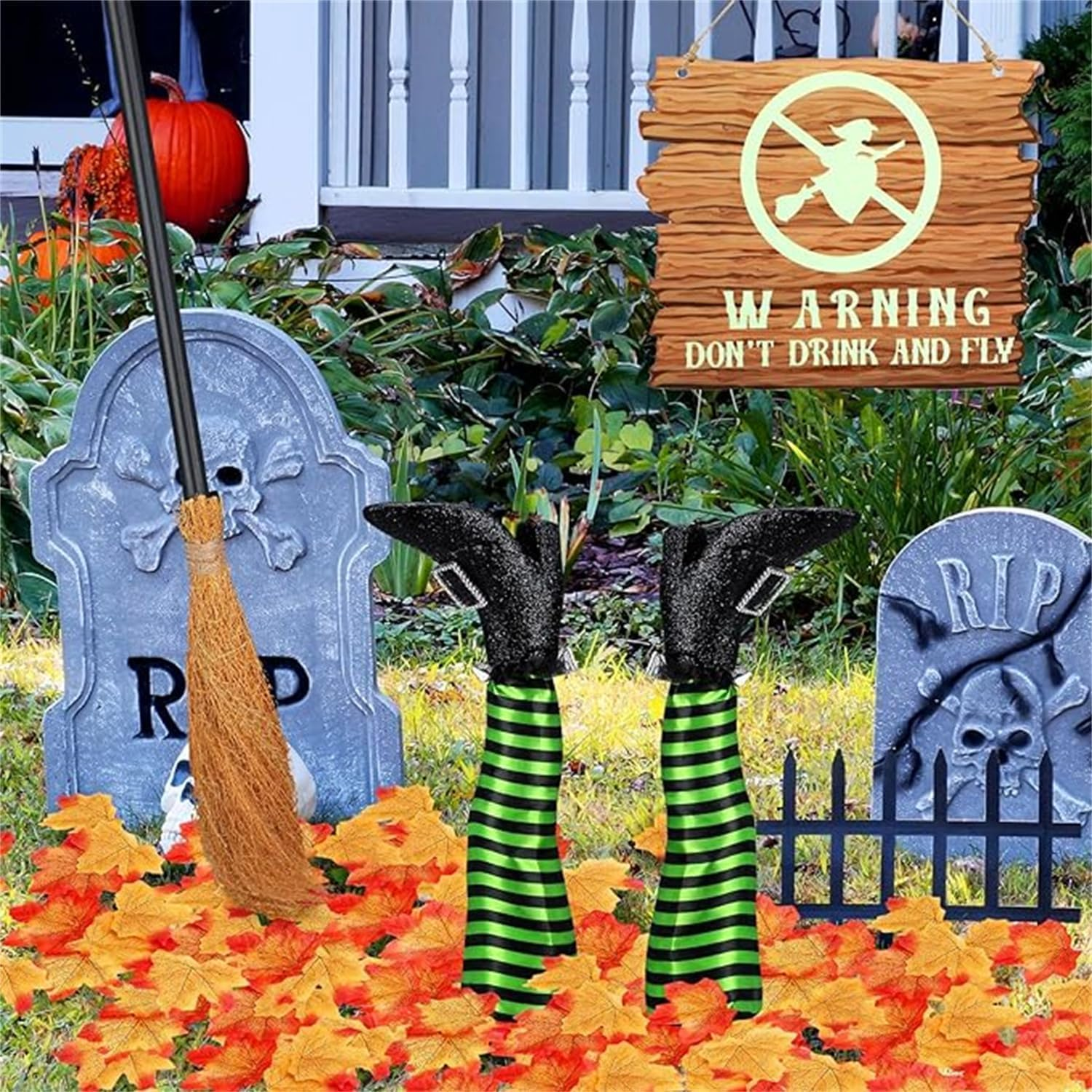 Witch Prop for Halloween 1 Pair Wicked Witch Legs Realistic Decoration Indoor/Outdoor, Halloween Legs Upside down Garden Decorations image number 3