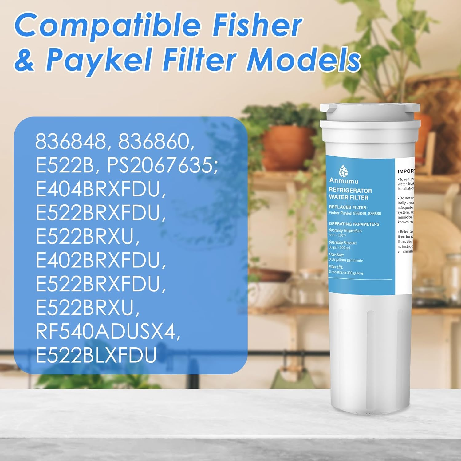 836848 Refrigerator Water Filter for Fisher & Paykel 836860, 862285, 862284, E402, E442B, E522B, RO185014, RO185011 Fridge Water Filter(2 Pack) image number 3